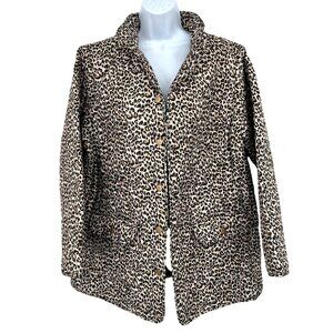 Cynthia Rowley Womens Quilted Leopard Print Jacket 1X Front Pockets Snap Closure
